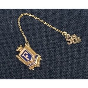 Vintage Gold Filled School Pin Enamel Morgans 1950 F Initial